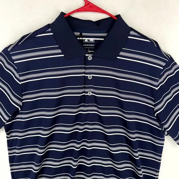 adidas Golf puremotion Mens Moisture Wicking Blue/White Performance Polo L‎ NEW - Picture 8 of 11